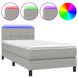 vidaXL Boxspringbett mit Matratze & LED Hellgrau 90x200 cm Stoff