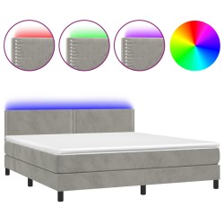 vidaXL Boxspringbett mit Matratze & LED Hellgrau 180x200 cm Samt