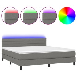 vidaXL Boxspringbett mit Matratze & LED Dunkelgrau 180x200 cm Stoff