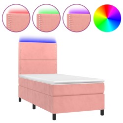 vidaXL Boxspringbett mit Matratze & LED Rosa 90x190 cm Samt