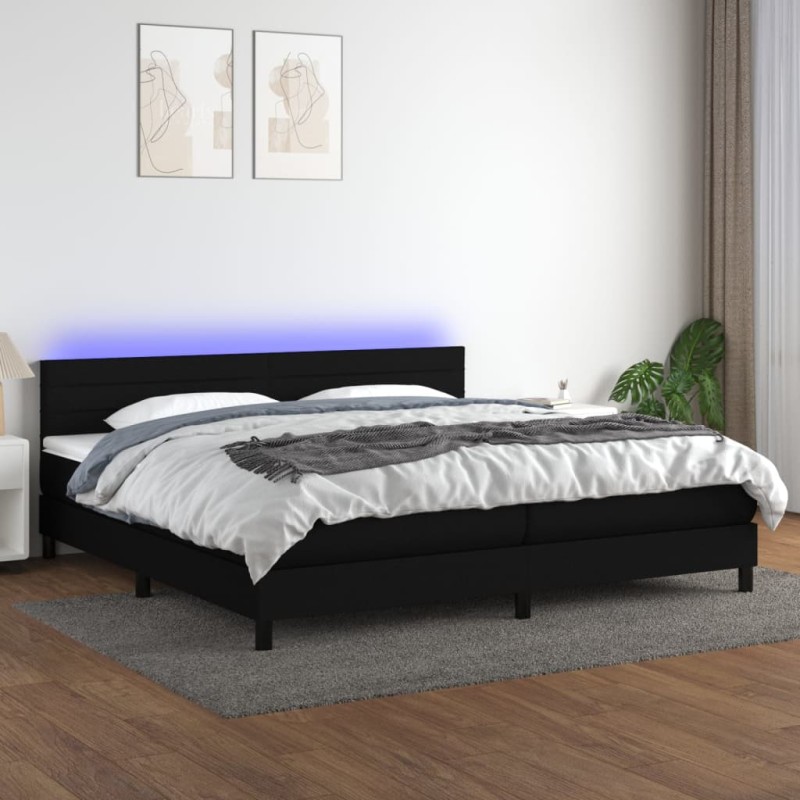 vidaXL Boxspringbett mit Matratze & LED Schwarz 200x200 cm Stoff vidaXL Boxspringbett mit Matratze & LED Schwarz 200x200 cm Stoff