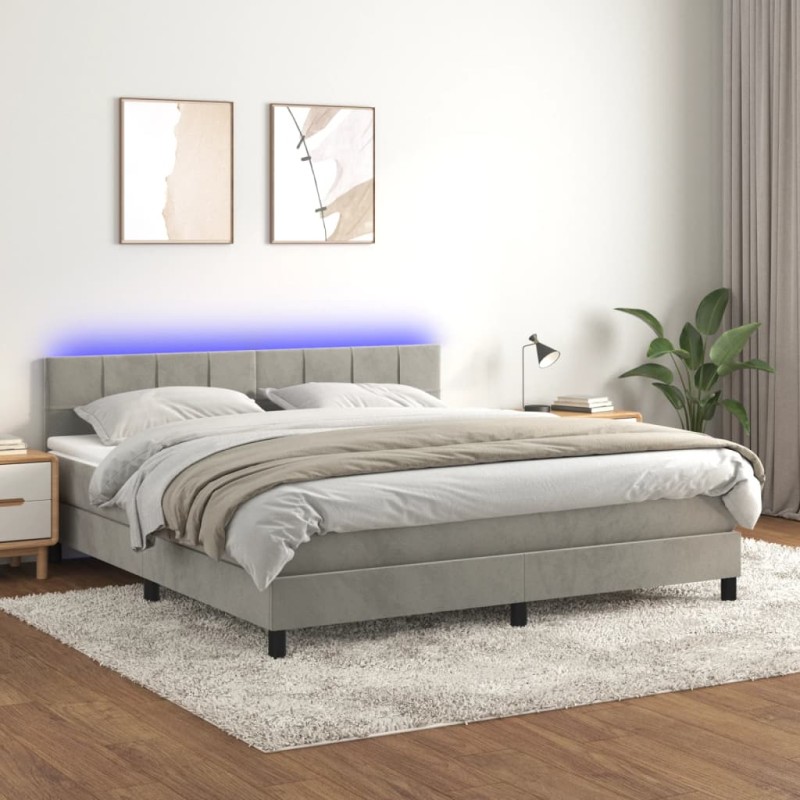 vidaXL Boxspringbett mit Matratze & LED Hellgrau 160x200 cm Samt vidaXL Boxspringbett mit Matratze & LED Hellgrau 160x200 cm Samt
