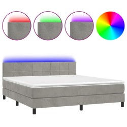vidaXL Boxspringbett mit Matratze & LED Hellgrau 160x200 cm Samt