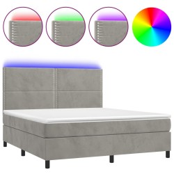 vidaXL Boxspringbett mit Matratze & LED Hellgrau 180x200 cm Samt