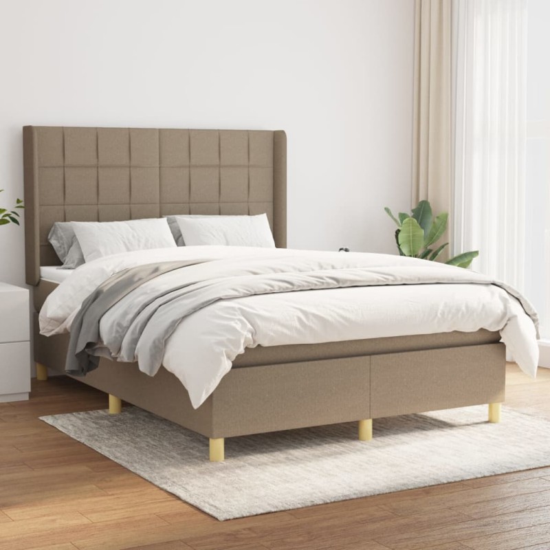vidaXL Boxspringbett mit Matratze Taupe 140x200 cm Stoff vidaXL Boxspringbett mit Matratze Taupe 140x200 cm Stoff
