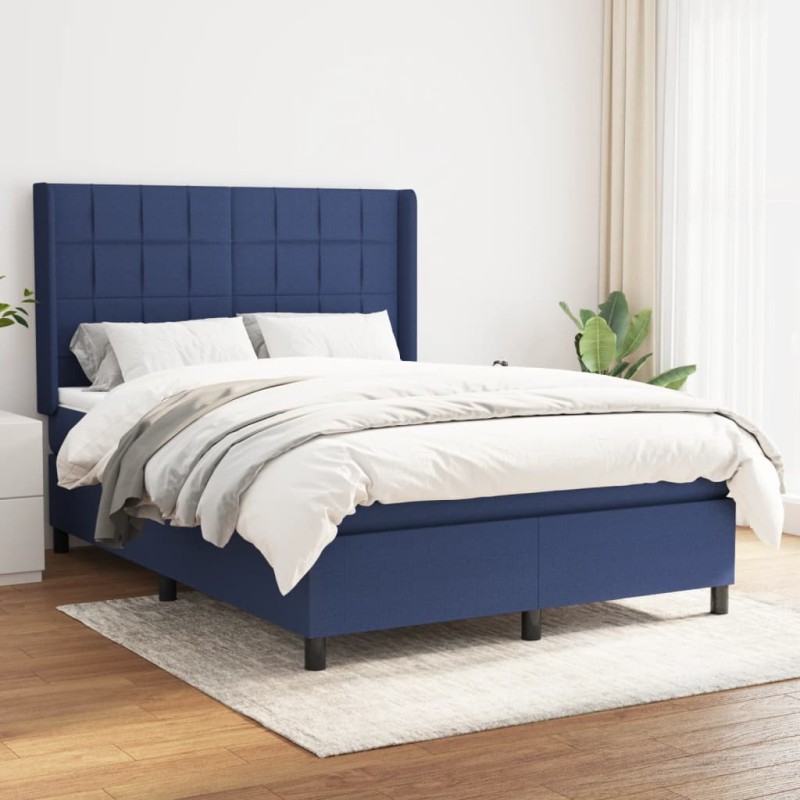 vidaXL Boxspringbett mit Matratze Blau 140x190 cm Stoff vidaXL Boxspringbett mit Matratze Blau 140x190 cm Stoff