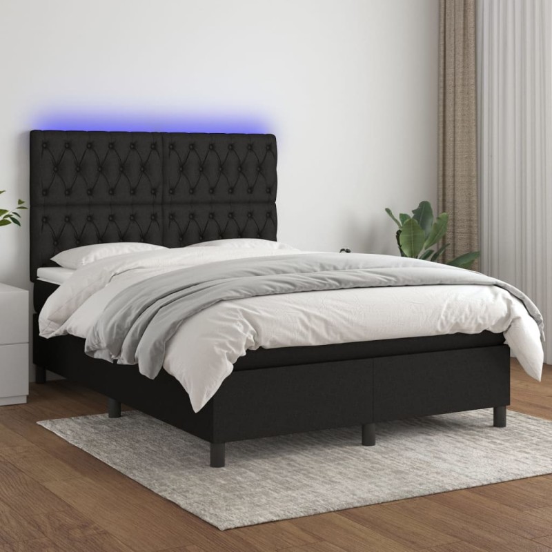 vidaXL Boxspringbett mit Matratze & LED Schwarz 140x200 cm Stoff vidaXL Boxspringbett mit Matratze & LED Schwarz 140x200 cm Stoff