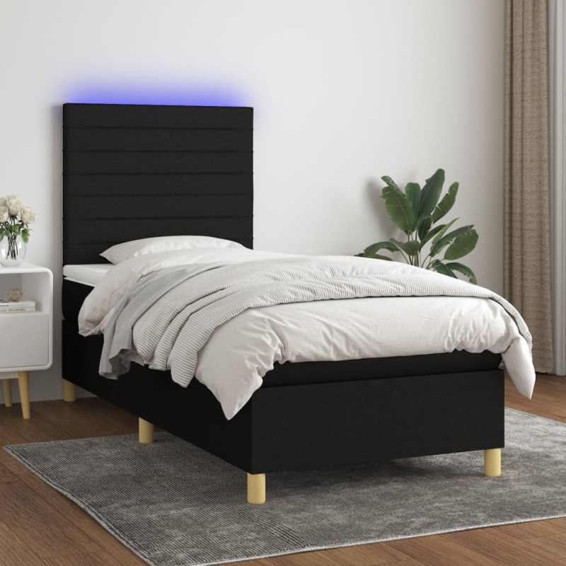 vidaXL Boxspringbett mit Matratze & LED Schwarz 100x200 cm Stoff vidaXL Boxspringbett mit Matratze & LED Schwarz 100x200 cm Stoff