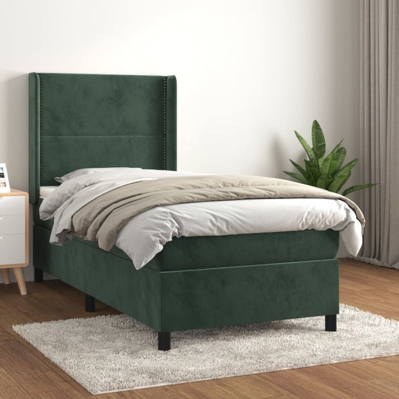 vidaXL Boxspringbett mit Matratze Dunkelgrün 90x190 cm Samt vidaXL Boxspringbett mit Matratze Dunkelgrün 90x190 cm Samt