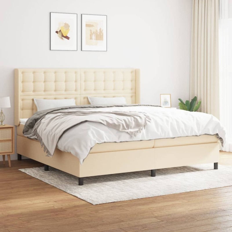 vidaXL Boxspringbett mit Matratze Creme 200x200 cm Stoff vidaXL Boxspringbett mit Matratze Creme 200x200 cm Stoff