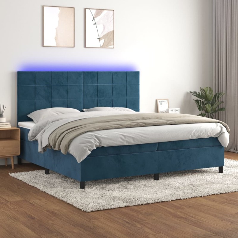 vidaXL Boxspringbett mit Matratze & LED Dunkelblau 200x200 cm Samt vidaXL Boxspringbett mit Matratze & LED Dunkelblau 200x200 cm Samt