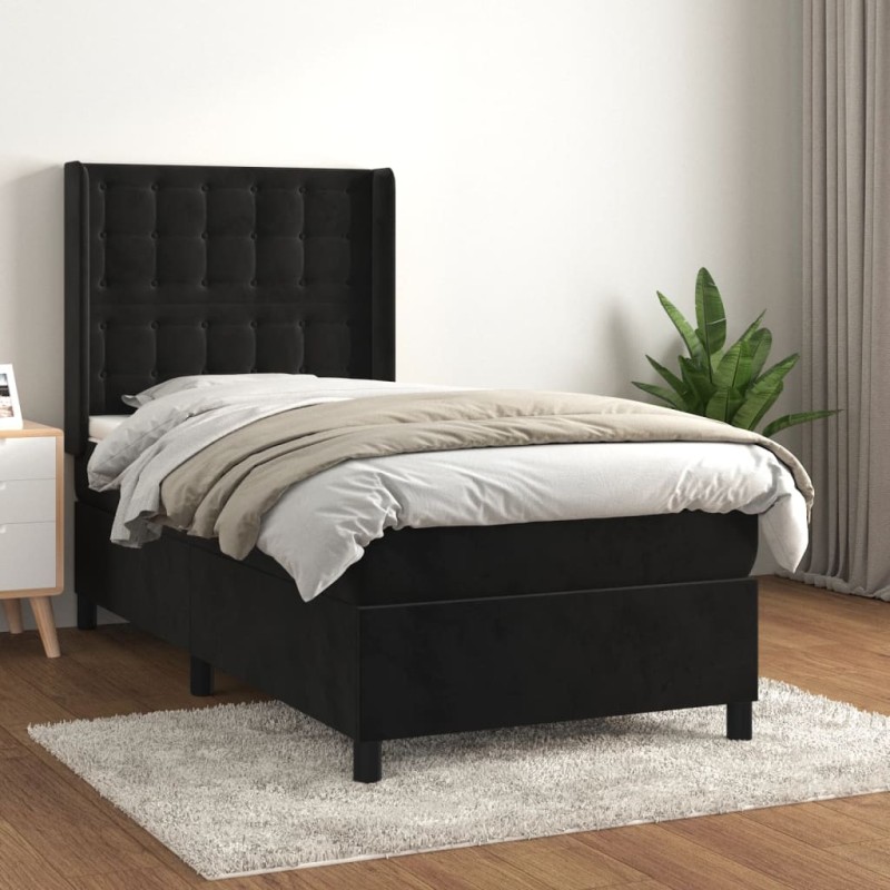 vidaXL Boxspringbett mit Matratze Schwarz 80x200 cm Samt vidaXL Boxspringbett mit Matratze Schwarz 80x200 cm Samt
