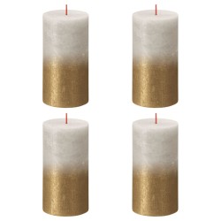 Bolsius Rustikale Stumpenkerzen 4 Stk. 130x68 mm Sandgrau und Golden