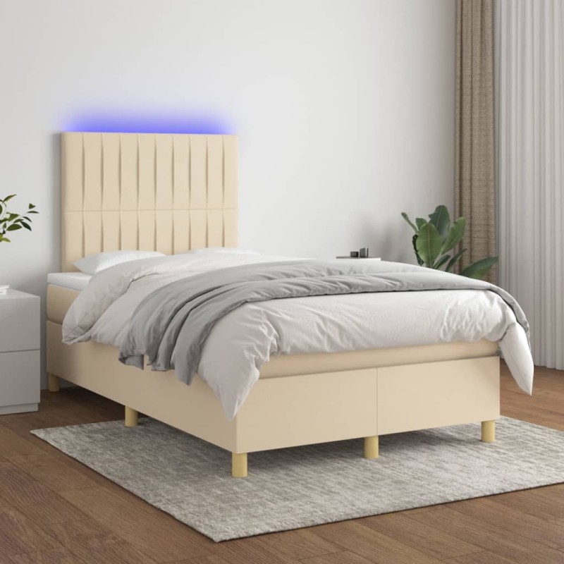 vidaXL Boxspringbett mit Matratze & LED Creme 120x200 cm Stoff vidaXL Boxspringbett mit Matratze & LED Creme 120x200 cm Stoff
