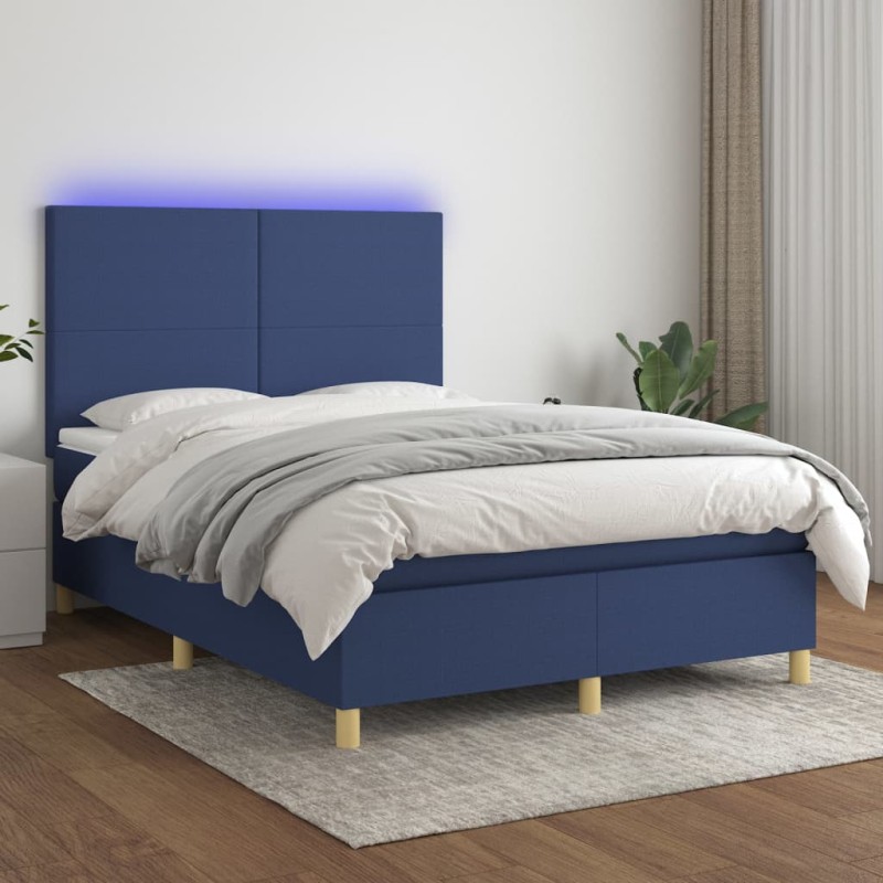 vidaXL Boxspringbett mit Matratze & LED Blau 140x190 cm Stoff vidaXL Boxspringbett mit Matratze & LED Blau 140x190 cm Stoff