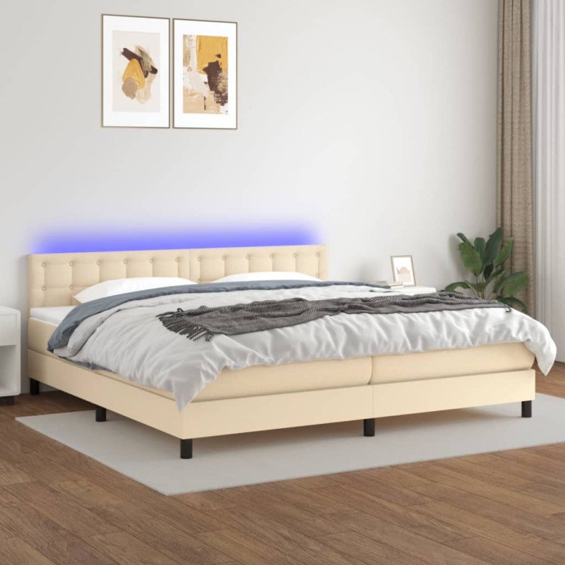 vidaXL Boxspringbett mit Matratze & LED Creme 200x200 cm Stoff vidaXL Boxspringbett mit Matratze & LED Creme 200x200 cm Stoff