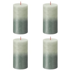 Bolsius Rustikale Stumpenkerzen 4 Stk. 130x68 mm Nebelgrün Oxidblau