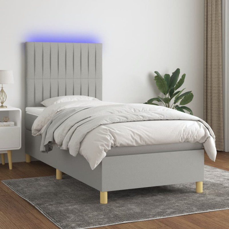 vidaXL Boxspringbett mit Matratze & LED Hellgrau 100x200 cm Stoff vidaXL Boxspringbett mit Matratze & LED Hellgrau 100x200 cm Stoff