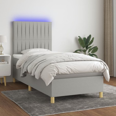 vidaXL Boxspringbett mit Matratze & LED Hellgrau 100x200 cm Stoff