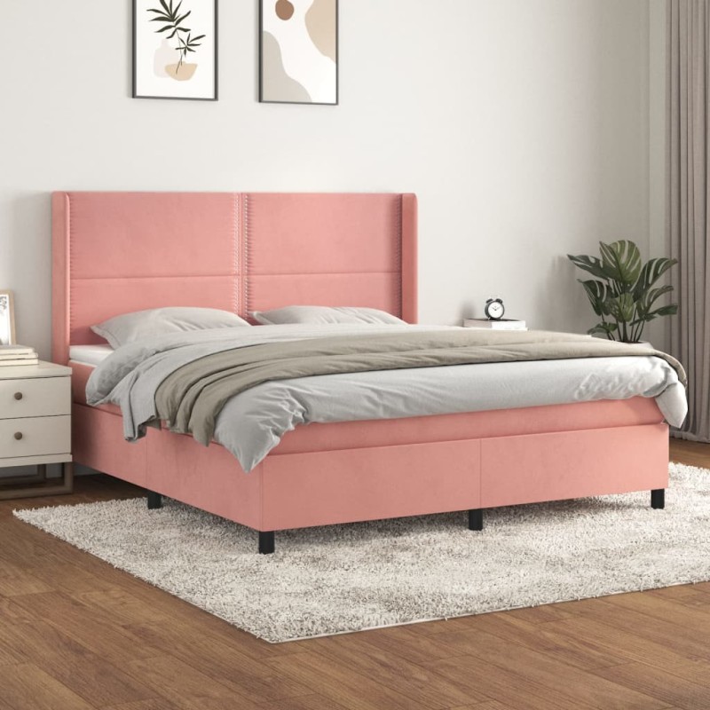 vidaXL Boxspringbett mit Matratze Rosa 180x200 cm Samt vidaXL Boxspringbett mit Matratze Rosa 180x200 cm Samt