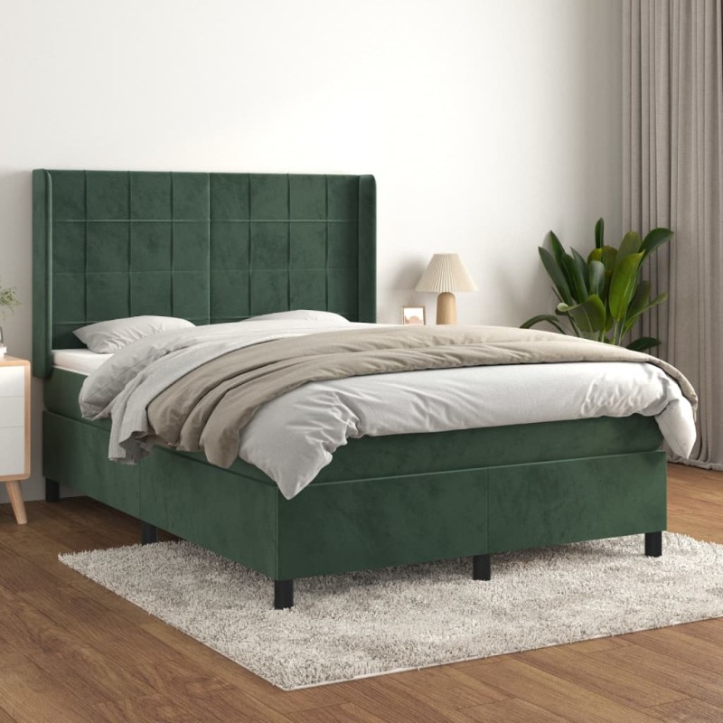 vidaXL Boxspringbett mit Matratze Dunkelgrün 140x190 cm Samt vidaXL Boxspringbett mit Matratze Dunkelgrün 140x190 cm Samt