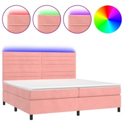 vidaXL Boxspringbett mit Matratze & LED Rosa 200x200 cm Samt