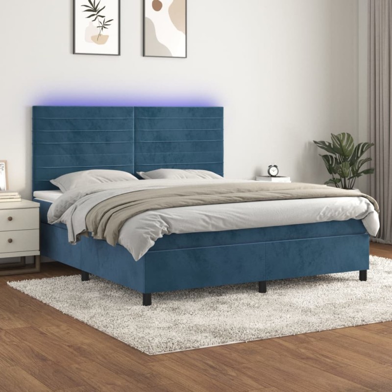 vidaXL Boxspringbett mit Matratze & LED Dunkelblau 180x200 cm Samt vidaXL Boxspringbett mit Matratze & LED Dunkelblau 180x200 cm Samt