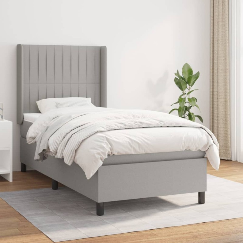 vidaXL Boxspringbett mit Matratze Hellgrau 100x200 cm Stoff vidaXL Boxspringbett mit Matratze Hellgrau 100x200 cm Stoff