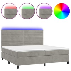 vidaXL Boxspringbett mit Matratze & LED Hellgrau 200x200 cm Samt