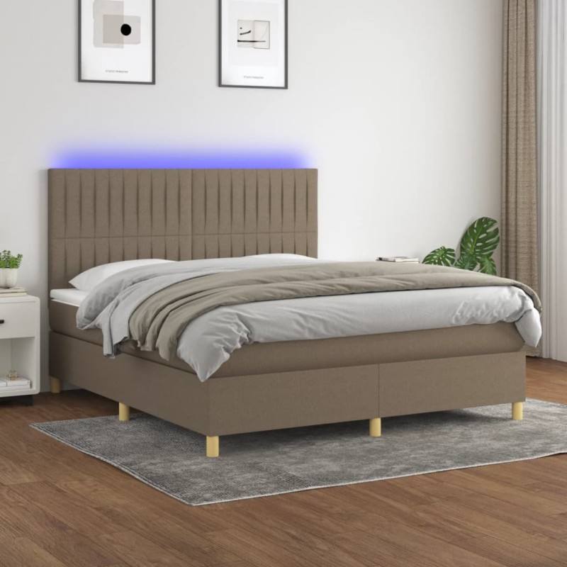 vidaXL Boxspringbett mit Matratze & LED Taupe 160x200 cm Stoff vidaXL Boxspringbett mit Matratze & LED Taupe 160x200 cm Stoff