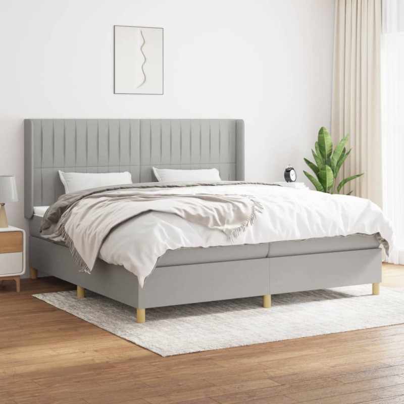 vidaXL Boxspringbett mit Matratze Hellgrau 200x200 cm Stoff vidaXL Boxspringbett mit Matratze Hellgrau 200x200 cm Stoff