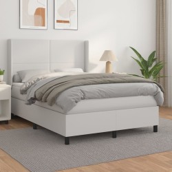 vidaXL Boxspringbett mit Matratze Weiß 140x190 cm Kunstleder