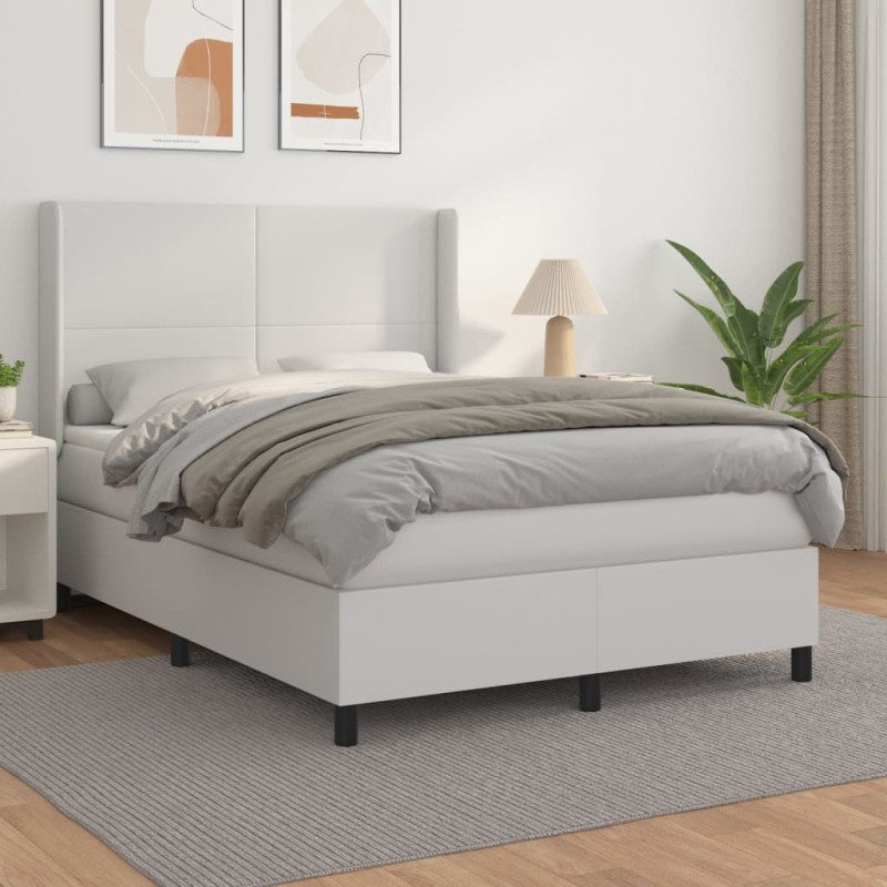 vidaXL Boxspringbett mit Matratze Weiß 140x190 cm Kunstleder vidaXL Boxspringbett mit Matratze Weiß 140x190 cm Kunstleder