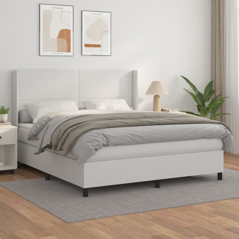 vidaXL Boxspringbett mit Matratze Weiß 160x200 cm Kunstleder vidaXL Boxspringbett mit Matratze Weiß 160x200 cm Kunstleder