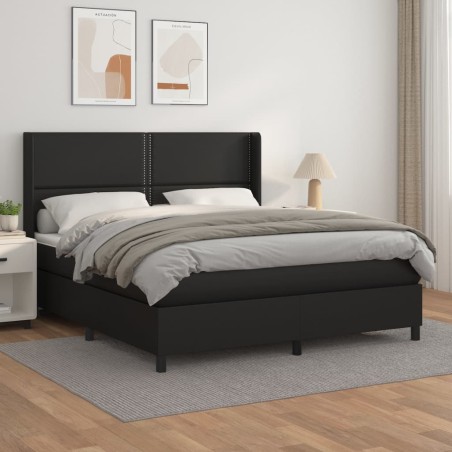 vidaXL Boxspringbett mit Matratze Schwarz 160x200 cm Kunstleder