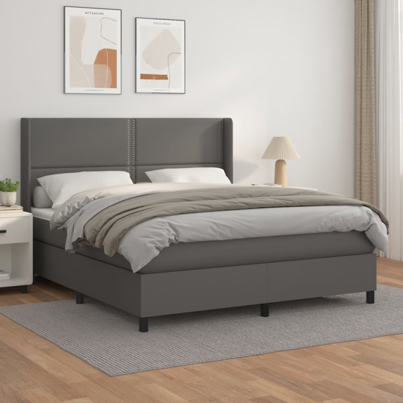 vidaXL Boxspringbett mit Matratze Grau 160x200 cm Kunstleder vidaXL Boxspringbett mit Matratze Grau 160x200 cm Kunstleder