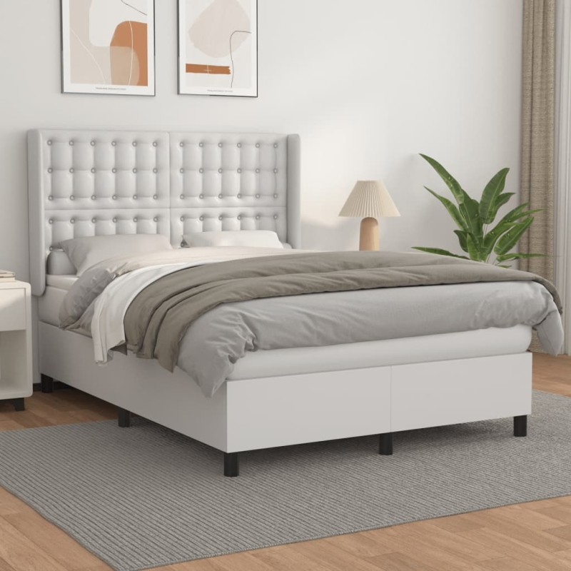 vidaXL Boxspringbett mit Matratze Weiß 140x200 cm Kunstleder vidaXL Boxspringbett mit Matratze Weiß 140x200 cm Kunstleder