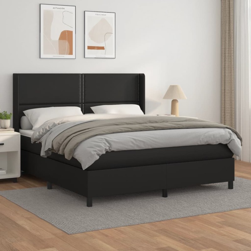 vidaXL Boxspringbett mit Matratze Schwarz 180x200 cm Kunstleder vidaXL Boxspringbett mit Matratze Schwarz 180x200 cm Kunstleder