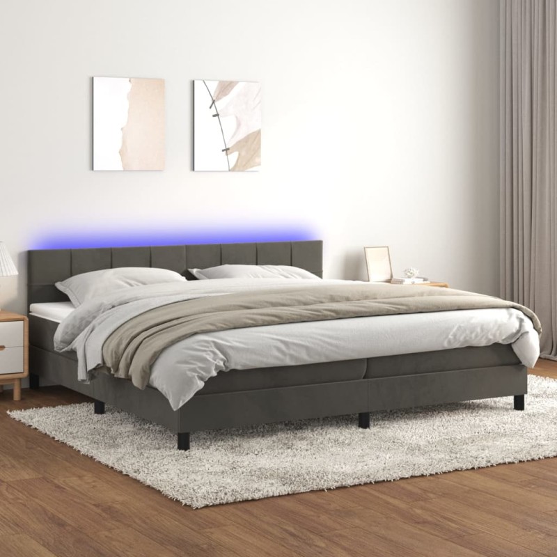 vidaXL Boxspringbett mit Matratze & LED Dunkelgrau 200x200 cm Samt vidaXL Boxspringbett mit Matratze & LED Dunkelgrau 200x200 cm Samt