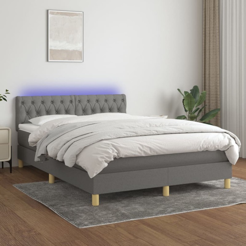 vidaXL Boxspringbett mit Matratze & LED Dunkelgrau 140x190 cm Stoff vidaXL Boxspringbett mit Matratze & LED Dunkelgrau 140x190 cm Stoff