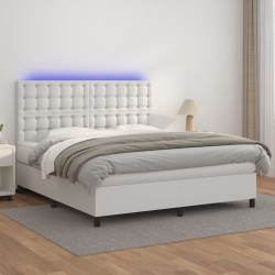 vidaXL Boxspringbett mit Matratze & LED Weiß 160x200 cm Kunstleder