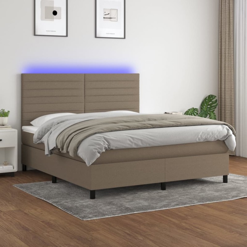 vidaXL Boxspringbett mit Matratze & LED Taupe 180x200 cm Stoff vidaXL Boxspringbett mit Matratze & LED Taupe 180x200 cm Stoff