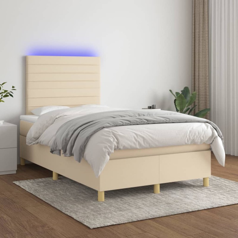 vidaXL Boxspringbett mit Matratze & LED Creme 120x200 cm Stoff vidaXL Boxspringbett mit Matratze & LED Creme 120x200 cm Stoff