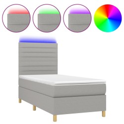 vidaXL Boxspringbett mit Matratze & LED Hellgrau 80x200 cm Stoff