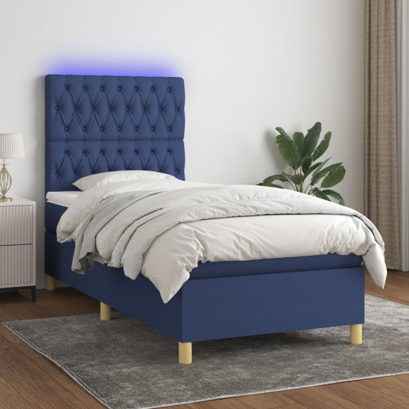 vidaXL Boxspringbett mit Matratze & LED Blau 80x200 cm Stoff vidaXL Boxspringbett mit Matratze & LED Blau 80x200 cm Stoff
