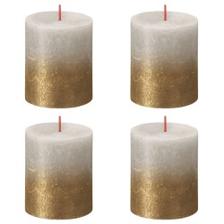 Bolsius Rustikale Stumpenkerzen 4 Stk. 80x68 mm Sandgrau und Golden