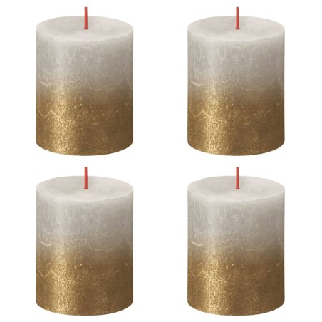 Bolsius Rustikale Stumpenkerzen 4 Stk. 80x68 mm Sandgrau und Golden