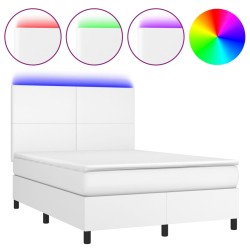 vidaXL Boxspringbett mit Matratze & LED Weiß 140x190 cm Kunstleder