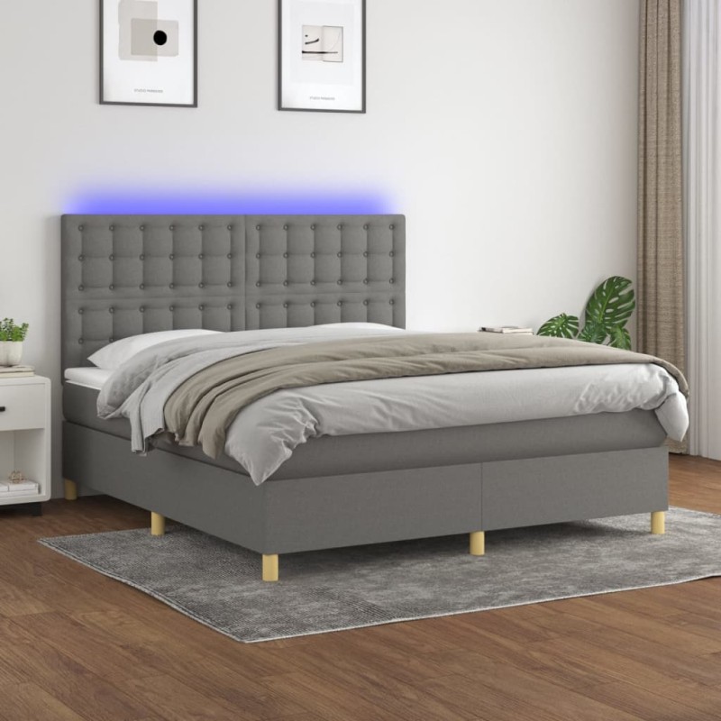 vidaXL Boxspringbett mit Matratze & LED Dunkelgrau 160x200 cm Stoff vidaXL Boxspringbett mit Matratze & LED Dunkelgrau 160x200 cm Stoff