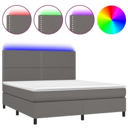 vidaXL Boxspringbett mit Matratze & LED Grau 160x200 cm Kunstleder